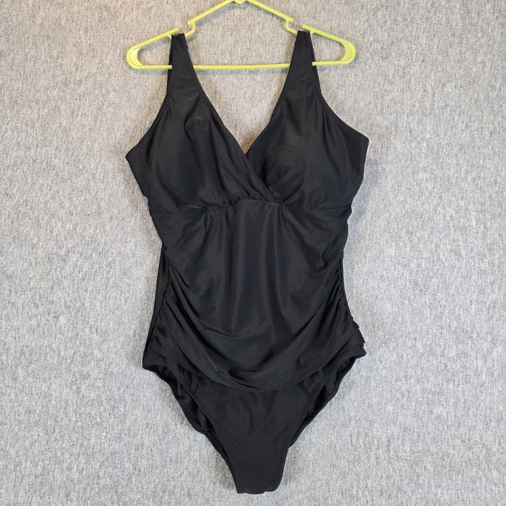 Simply Swim Ruched Lined One Piece Swimsuit Black Wmnn's 18